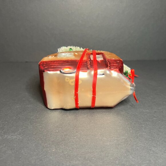 Gold & Red Glass Canned Ham Camper Trailer w/ Christmas Tree Ornament 4 x 4" - Picture 6 of 6